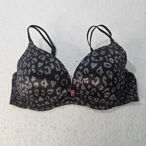 VICTORIA SECRET PINK Push Up 36 C Grey Black Leopard Bra Adj Straps Underwire